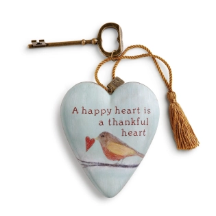 Herz mit Schlüssel „A happy heart is a thankful heart“