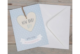 Carte avec cintre en bois - "NOUVEAU BÉBÉ GARÇON"