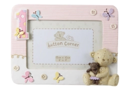 Button Corner roze "Mijn eerste verjaardag" fotolijst