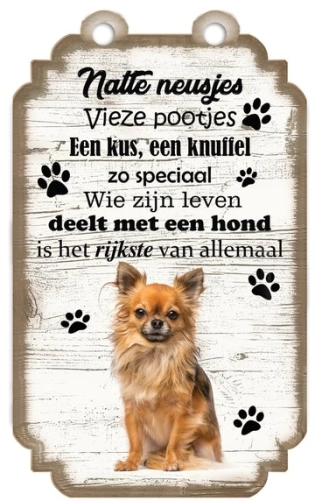 Spreukenbordje Chihuahua langharig blond