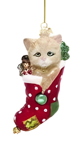 Ornament Katze im Weihnachtsstrumpf - rot