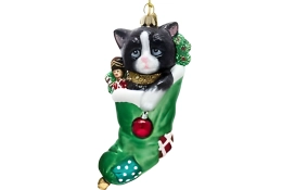 Chat décoratif dans une chaussette de Noël - noir