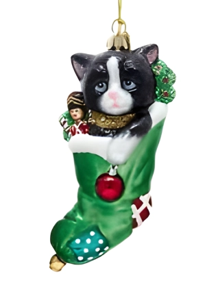 Ornament Katze im Weihnachtsstrumpf - schwarz