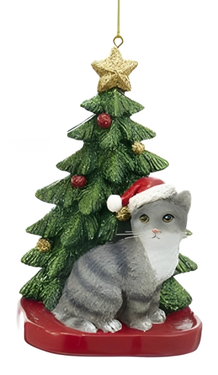 Sapin de Noël, ornement chat gris