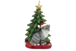 kerstboom Grijze kat ornament