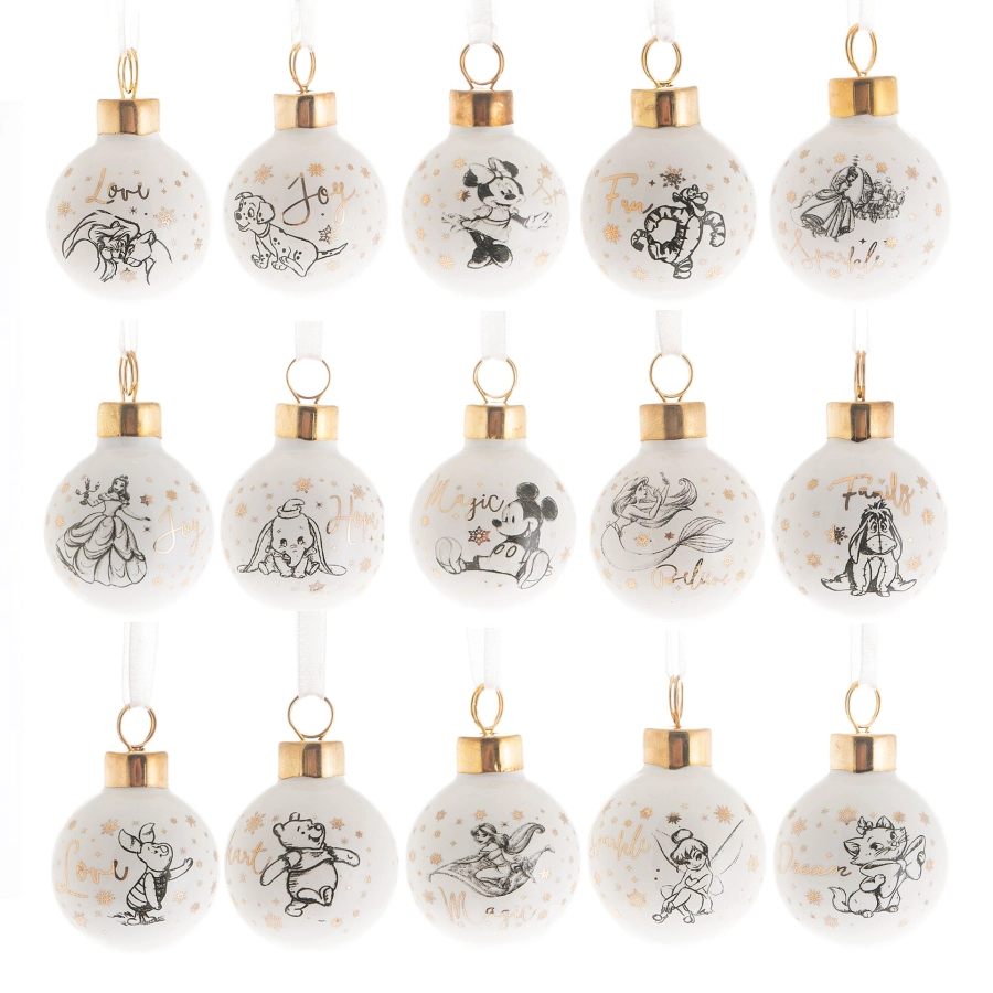Disney kerstsfeer: set van 15 keramische kerstballen – deluxe collectie