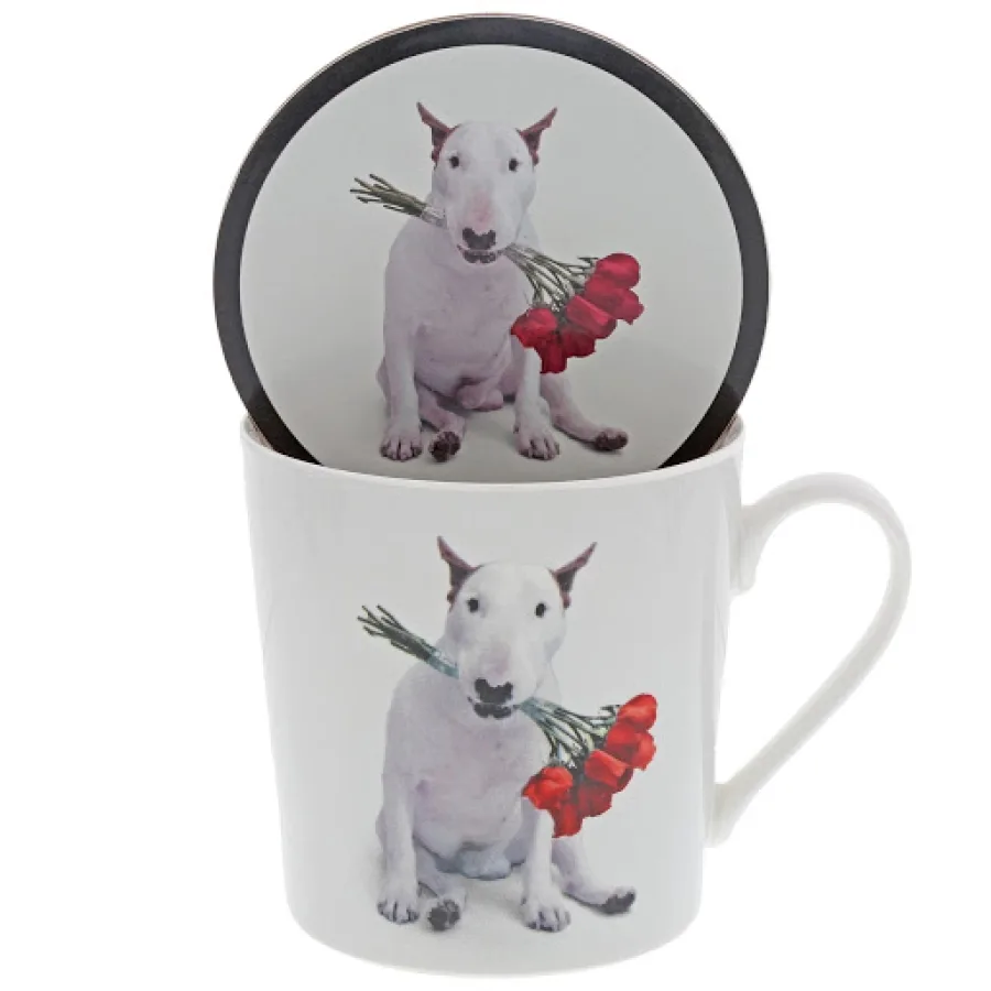 Jimmy the Bull Red Roses Tasse und Untersetzer