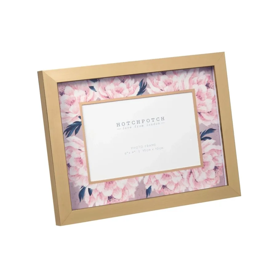 Bilderrahmen 10 x 15 cm, goldfarben mit rosa Blumen