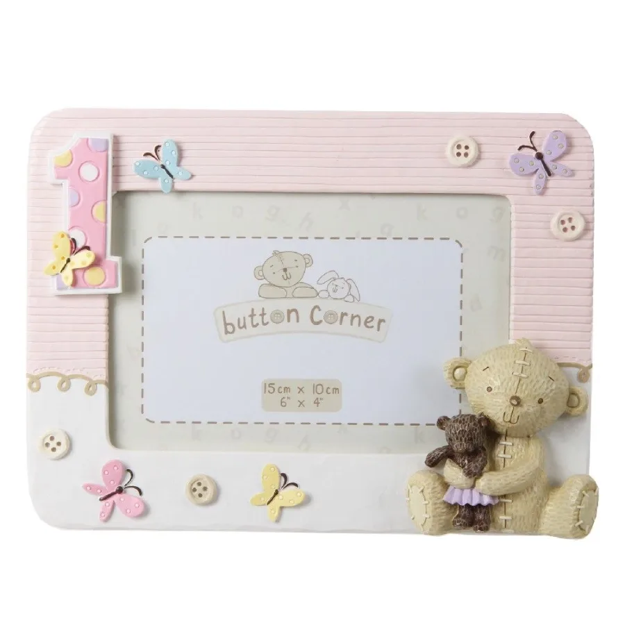 Button Corner rosa Bilderrahmen „Mein erster Geburtstag“