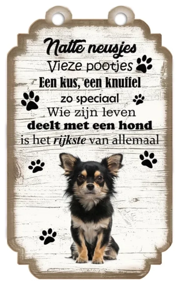 Spruchschild Chihuahua langhaarig schwarz-braun
