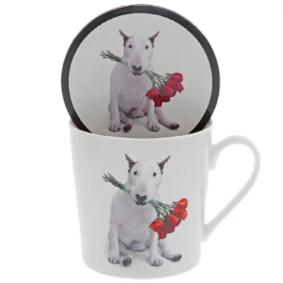 Jimmy the Bull Red Roses Tasse und Untersetzer