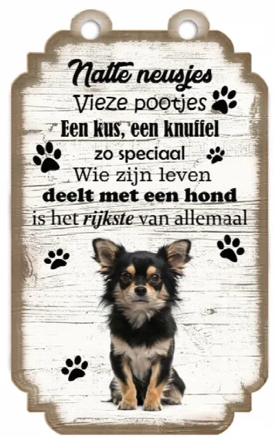 Spruchschild Chihuahua langhaarig schwarz-braun