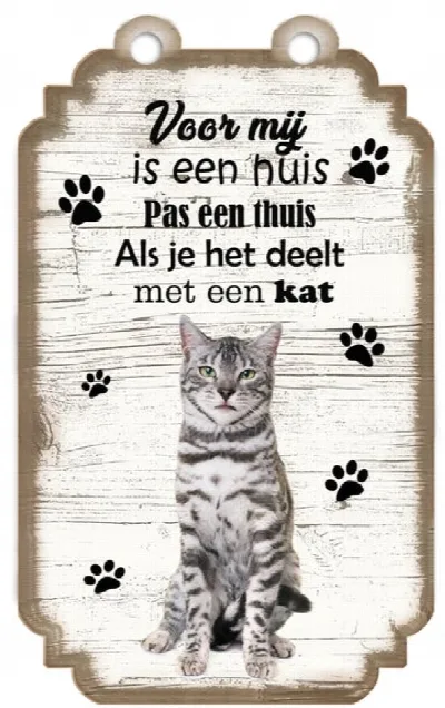 Spruchschild getigerte graue Katze
