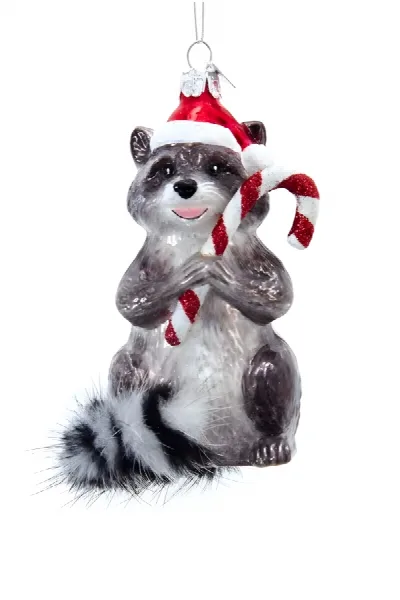 Waschbär mit Zuckerstange Weihnachtsanhänger