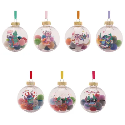 Disney Stitch kerstballen set – 7 transparante ballen met pom-poms