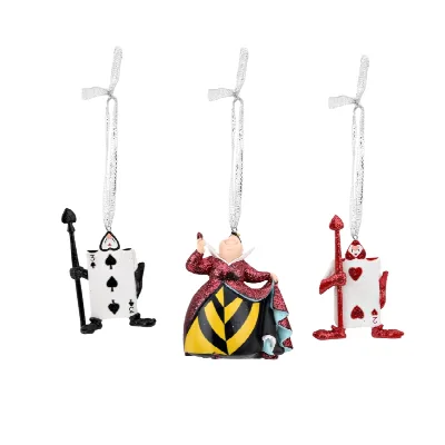 Alice in Wonderland kerstornamenten set – rode Koningin & kaartwacht