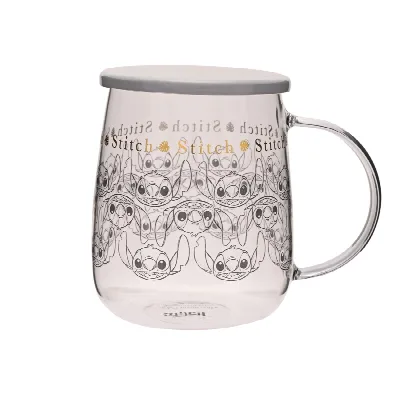 Stitch glazen mok met deksel 540 ml